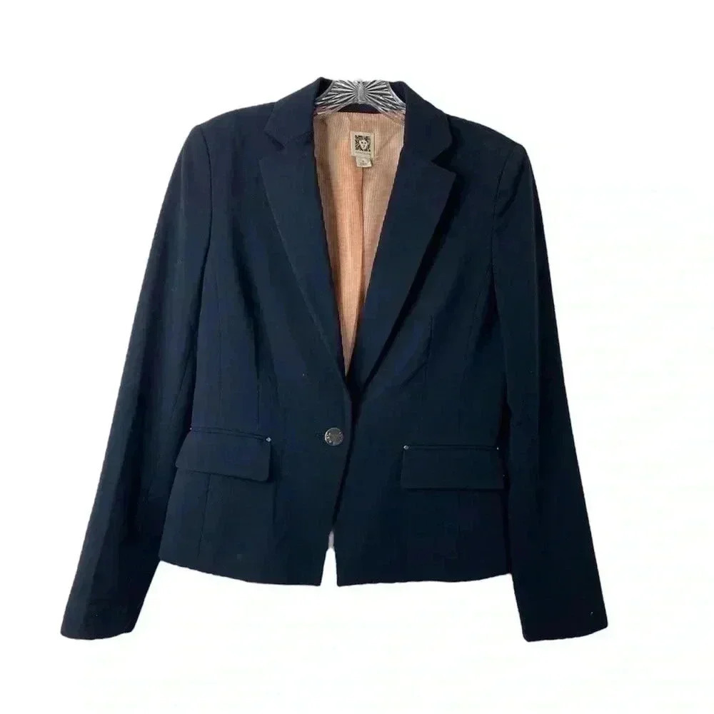 Ann Klein Navy Blue Single Button Blazer